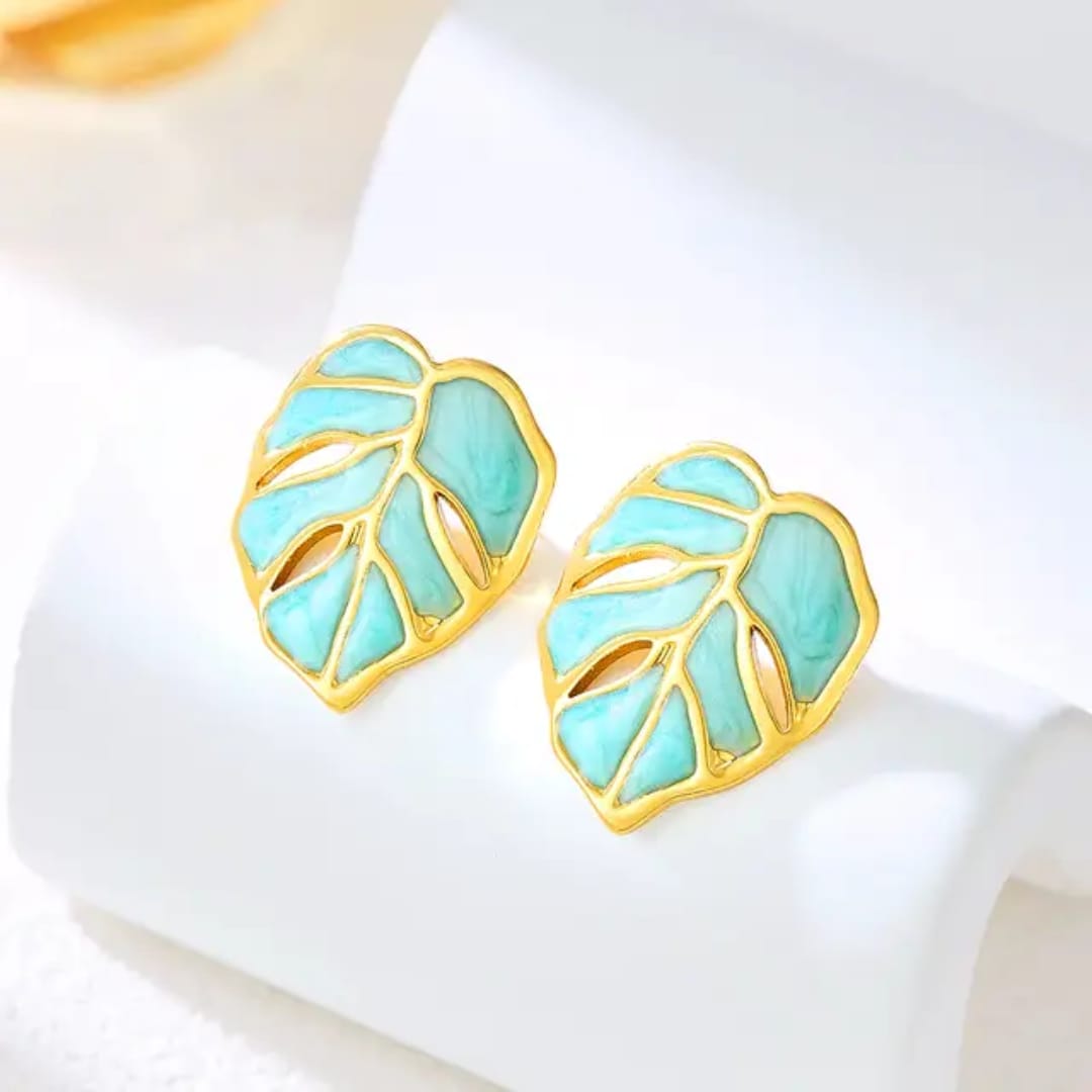 Korean anti tarnish leaf earring