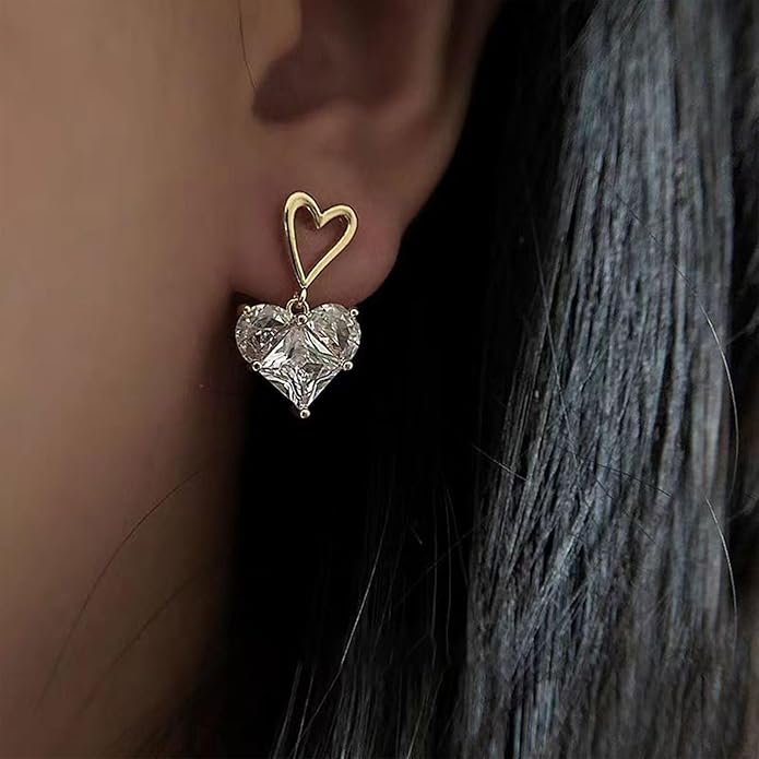 korean diamond heart earring