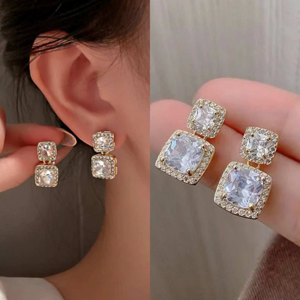 60524 Korean unique Square Luxury Diamond Earring