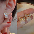 35229 korean diamond bow pearl earring