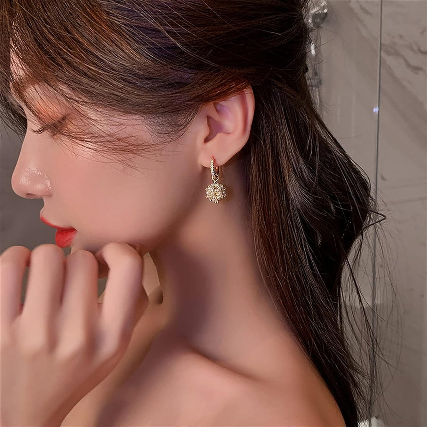 60712 Korean Beautiful Pearl And Zirconia Earring