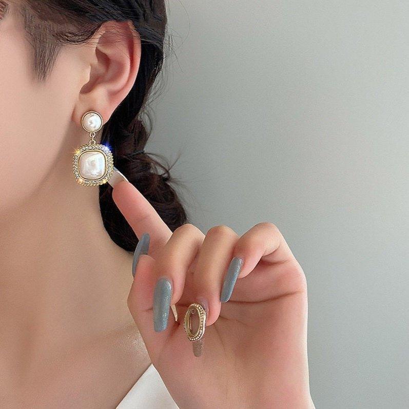 Pearl Drop Earrings | Shell Pearl Earrings with Sterling Silver Pins with small Diamond - Shine