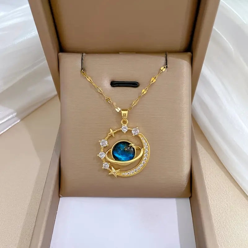 Twinkling Blue Starry Sky Zircon Beautiful Pendant