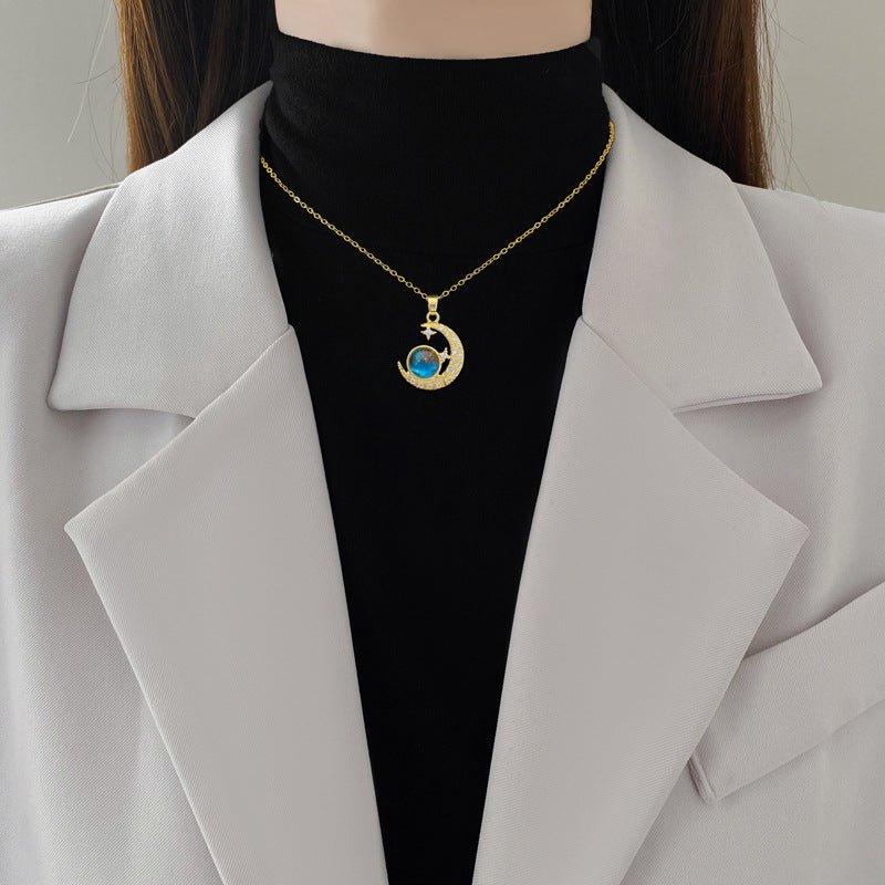 Korean Luxury Beautiful Style Gold Moon Star Pendant Necklace - Shine