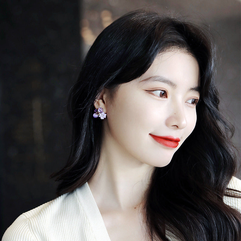 40512 Korean Purple Flower stone Earring