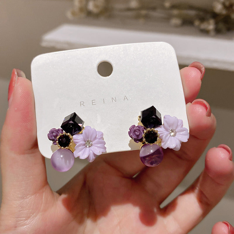 40512 Korean Purple Flower stone Earring