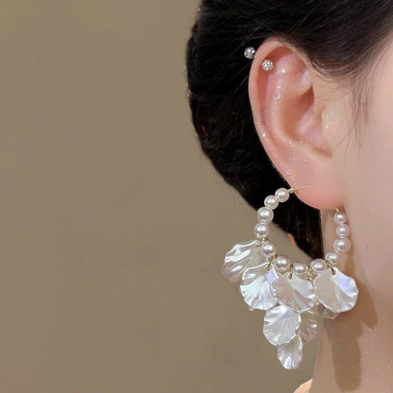 55258 Pearl Shell Drop Earring Fashion Party Korean Circle Dangle Earrings Female Jewelry for Woman