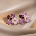 40512 Korean Purple Flower stone Earring
