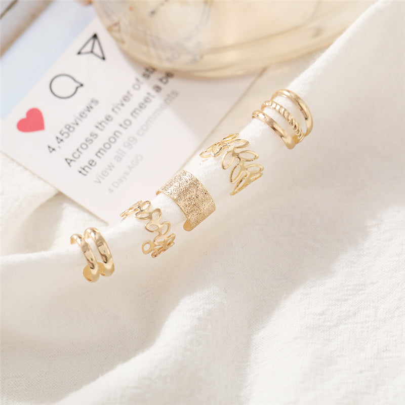 Korean 5 Piece No Hole Cuff Earrings Set Gold