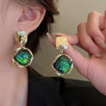 Korean Luxury Big Geometric Earrings for Women Gold Color Resin Stone Earring
