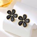 Korean black flower anti tarnish earring