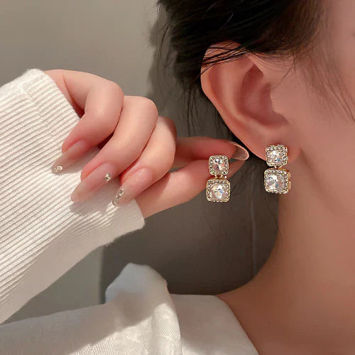 60524 Korean unique Square Luxury Diamond Earring