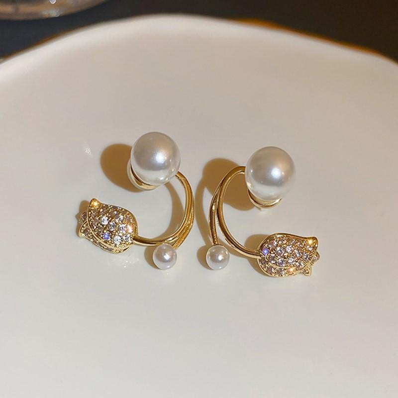 Korean Light Luxury Crystal Tulip Flower Stud Earring