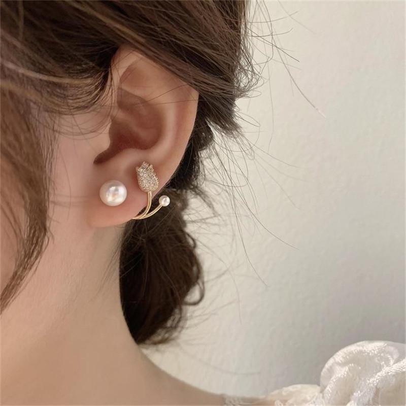 Korean Light Luxury Crystal Tulip Flower Stud Earring