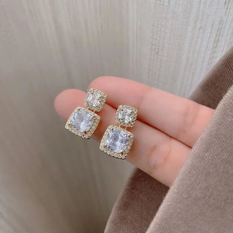 60524 Korean unique Square Luxury Diamond Earring